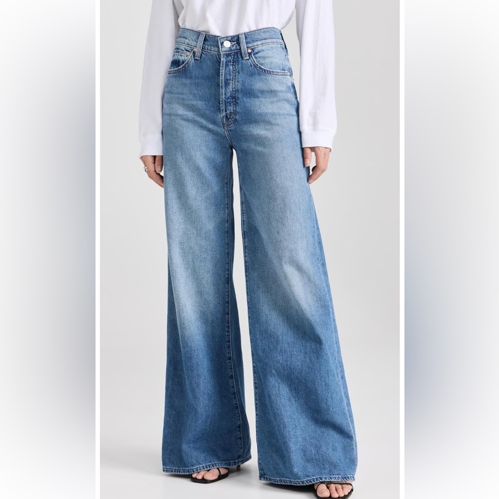 NWT MOTHER Women's The Ditcher Roller Sneak Blue Wide-Leg Jeans size 32 - Picture 2 of 6
